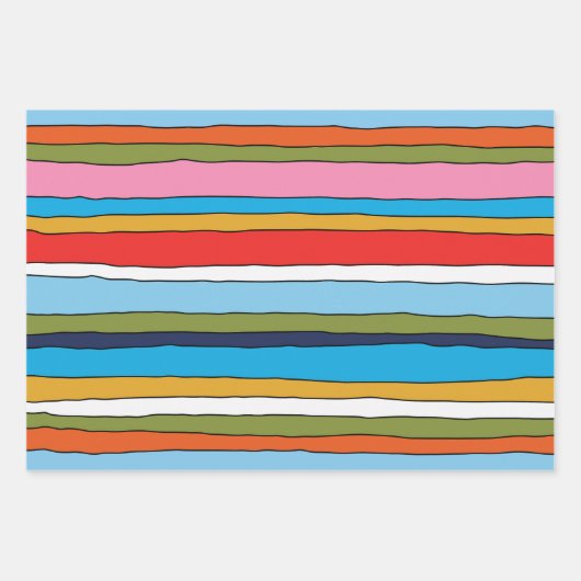 Farbenfrohe Pop Streifen Linierte Muster Geschenkpapier Set (Vorderseite 3)