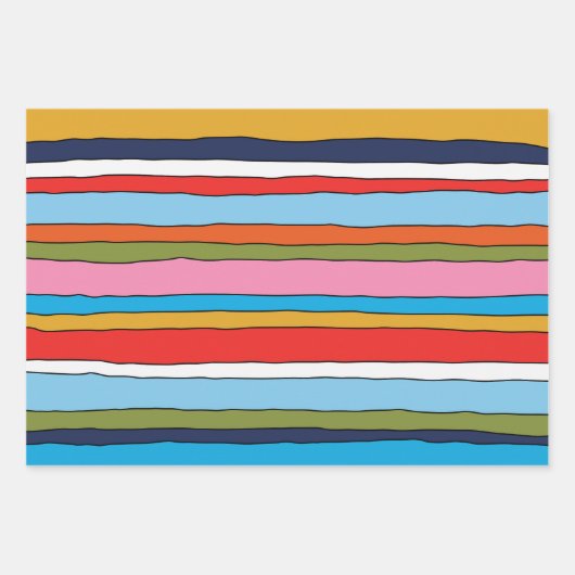 Farbenfrohe Pop Streifen Linierte Muster Geschenkpapier Set (Vorderseite 2)