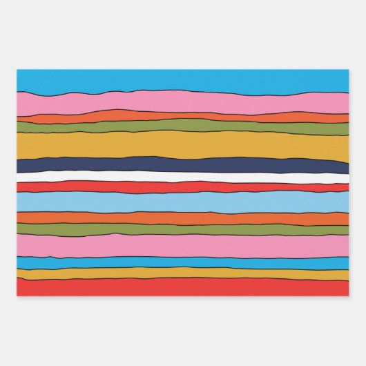 Farbenfrohe Pop Streifen Linierte Muster Geschenkpapier Set (Vorderseite)