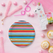 Farbenfrohe Pop Streifen Seitenmuster Pappteller (Party)