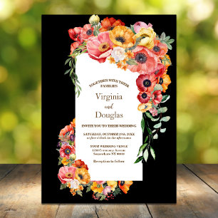 Farbenfrohe Poppies Black Wedding Einladung