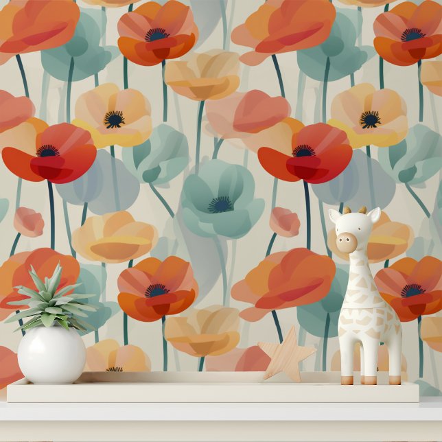 Farbenfrohe Poppies Modernes Blumenmuster Tapete (Von Creator hochgeladen)