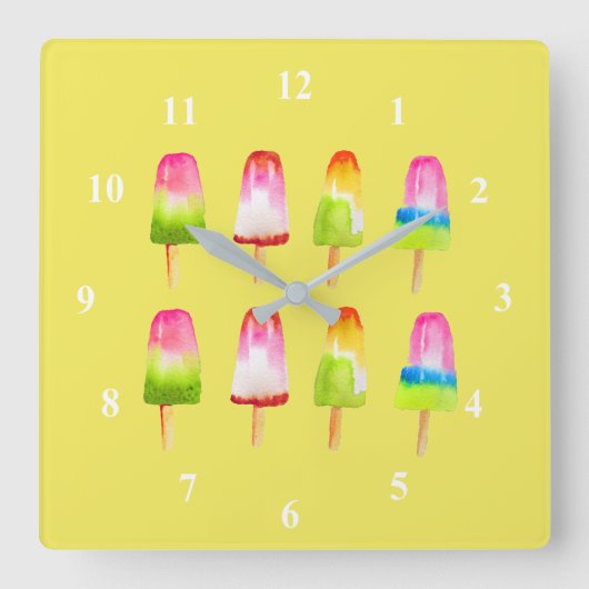 Farbenfrohe Popsicle Eisblock Sommerkunst Quadratische Wanduhr (Vorderseite)