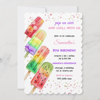 Farbenfrohe Popsim Thema Kindergeburtstag Party Einladung