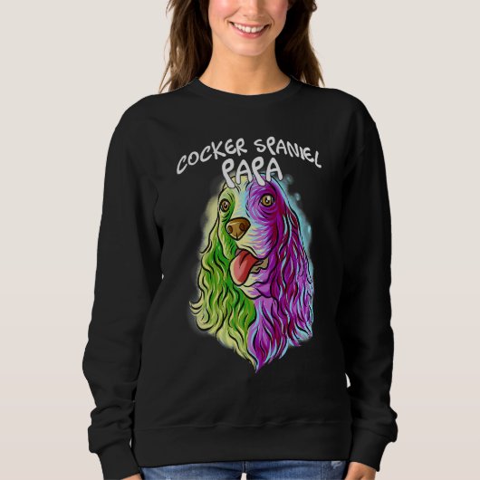 Farbenfrohe Portrait Cocker Spanischer Hund Vater Sweatshirt (Vorderseite)