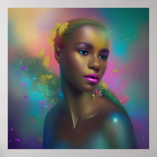 Farbenfrohe Porträtmalerei Schmetterling Blau Pink Poster (Vorne)