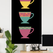 Farbenfrohe Porzellanretro Tee/Kaffeebecher Poster (Heimbüro)