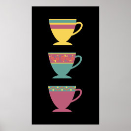 Farbenfrohe Porzellanretro Tee/Kaffeebecher Poster