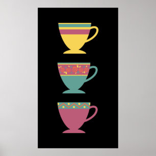 Farbenfrohe Porzellanretro Tee/Kaffeebecher Poster