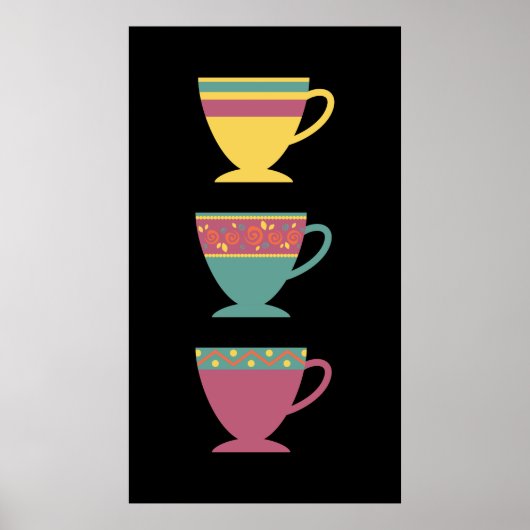 Farbenfrohe Porzellanretro Tee/Kaffeebecher Poster (Vorne)