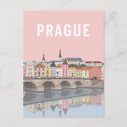 Farbenfrohe Prager Uferansicht Postkarte (Vorderseite)