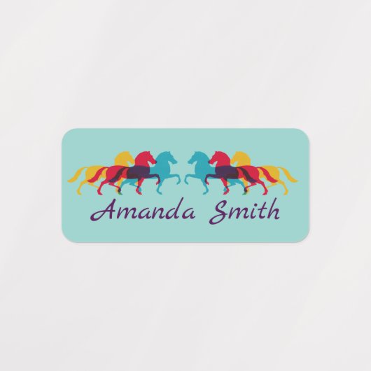 Farbenfrohe Pranzpferde - Designnamensmarken Etiketten (Design 1)