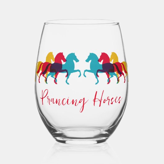 Farbenfrohe Pranzpferde Weinglas Weinglas Ohne Stiel (Vorderseite)