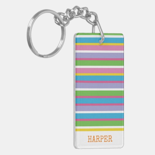 Farbenfrohe Preppy Stripes NAME Moderner Sommer An Schlüsselanhänger (Vorderseite links)