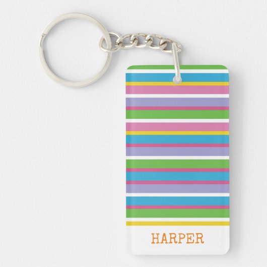 Farbenfrohe Preppy Stripes NAME Moderner Sommer An Schlüsselanhänger (Vorderseite)