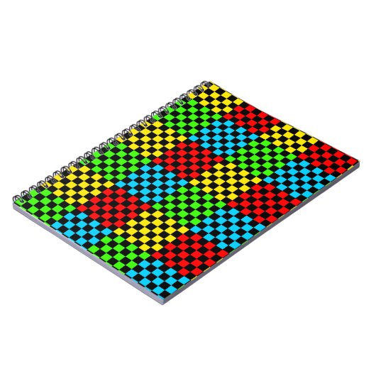 Farbenfrohe Primärfarben Checkerboard Spirale Notizblock (Linke Seite)