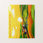 Farbenfrohe, primitive Kunstfarm Land Sonnenaufgan Puzzle (Vertikal)