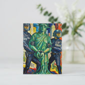 farbenfrohe Protestdame Freiheitsstatue von Polize Postkarte (Stehend Vorderseite)