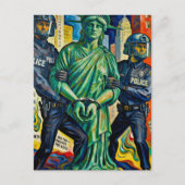 farbenfrohe Protestdame Freiheitsstatue von Polize Postkarte (Vorderseite)