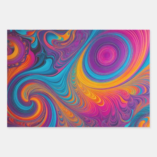 Farbenfrohe Psychedelia Art Wrapping Paper Sheets Geschenkpapier Set (Vorderseite 3)