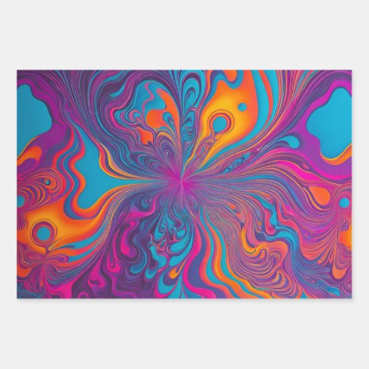 Farbenfrohe Psychedelia Art Wrapping Paper Sheets Geschenkpapier Set (Vorderseite)