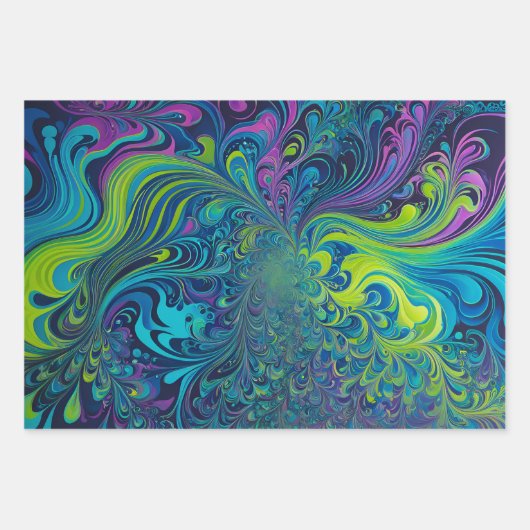 Farbenfrohe Psychedelia Art Wrapping Paper Sheets Geschenkpapier Set (Vorderseite 2)