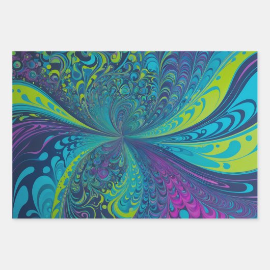 Farbenfrohe Psychedelia Art Wrapping Paper Sheets Geschenkpapier Set (Vorderseite)