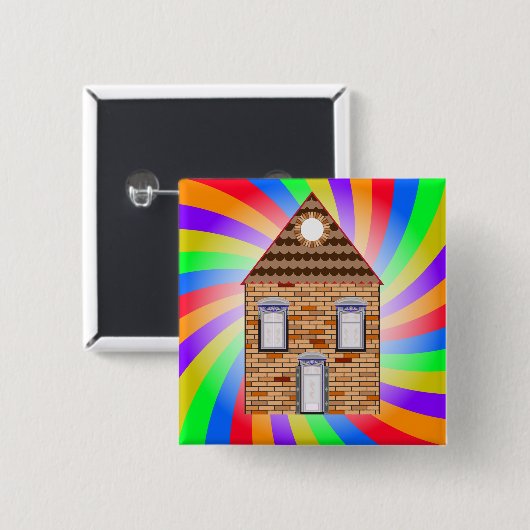 Farbenfrohe Psychedelic Brick House Rainbow Design Button (Vorne & Hinten)