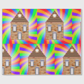 Farbenfrohe Psychedelic Brick House Rainbow Design Geschenkpapier (Flach)