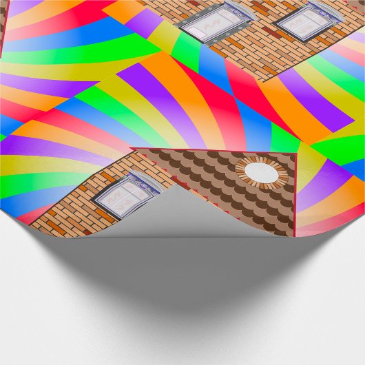 Farbenfrohe Psychedelic Brick House Rainbow Design Geschenkpapier
