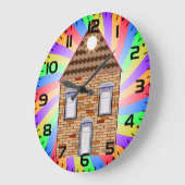 Farbenfrohe Psychedelic Brick House Rainbow Design Große Wanduhr (Winkel)