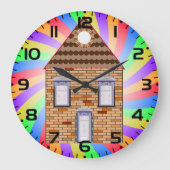 Farbenfrohe Psychedelic Brick House Rainbow Design Große Wanduhr (Vorderseite)
