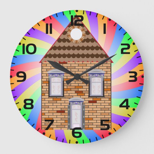 Farbenfrohe Psychedelic Brick House Rainbow Design Große Wanduhr (Vorderseite)