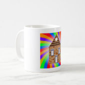 Farbenfrohe Psychedelic Brick House Rainbow Design Kaffeetasse (Vorderseite Links)