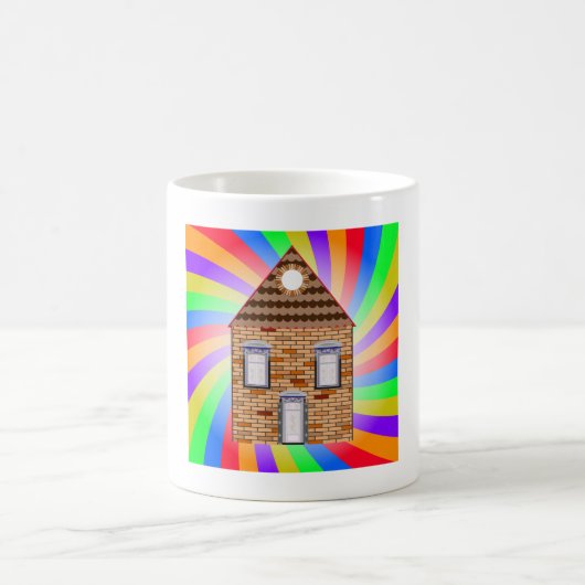 Farbenfrohe Psychedelic Brick House Rainbow Design Kaffeetasse (Mittel)