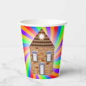 Farbenfrohe Psychedelic Brick House Rainbow Design Pappbecher (Vorderseite)