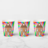 Farbenfrohe Psychedelic Brick House Rainbow Design Pappbecher