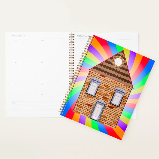 Farbenfrohe Psychedelic Brick House Rainbow Design Planer