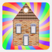 Farbenfrohe Psychedelic Brick House Rainbow Design Quadratischer Aufkleber (Vorderseite)