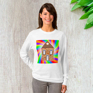 Farbenfrohe Psychedelic Brick House Rainbow Design T-Shirt
