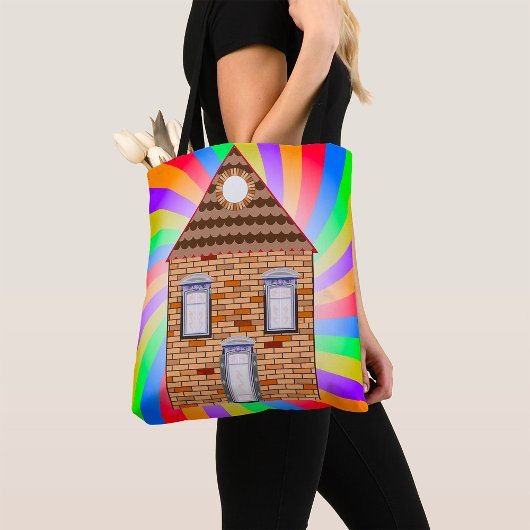 Farbenfrohe Psychedelic Brick House Rainbow Design Tasche