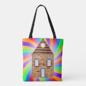 Farbenfrohe Psychedelic Brick House Rainbow Design Tasche (Rückseite)