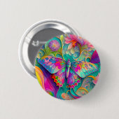 Farbenfrohe Psychedelic Butterfly und Blume Button (Vorne & Hinten)