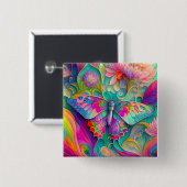 Farbenfrohe Psychedelic Butterfly und Blume Button (Vorne & Hinten)