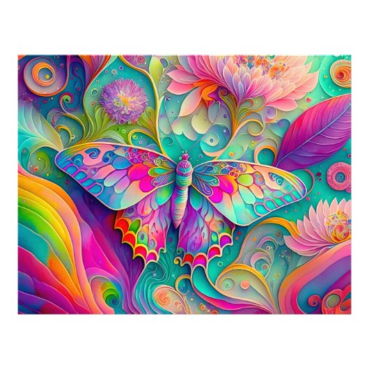 Farbenfrohe Psychedelic Butterfly und Blume Fotodruck (Vorne)