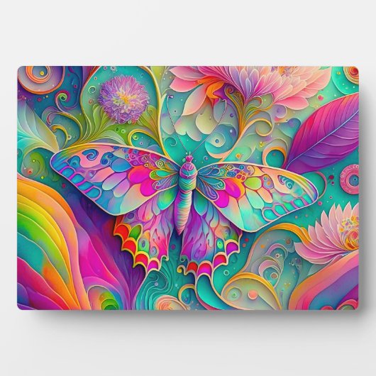 Farbenfrohe Psychedelic Butterfly und Blume Fotoplatte (Vorderseite)
