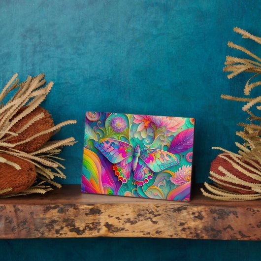 Farbenfrohe Psychedelic Butterfly und Blume Fotoplatte (Seite)