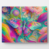 Farbenfrohe Psychedelic Butterfly und Blume Fotoplatte (Vorderseite)