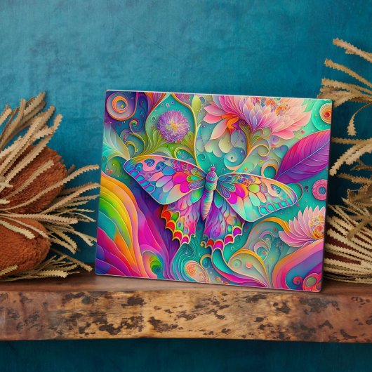 Farbenfrohe Psychedelic Butterfly und Blume Fotoplatte (Seite)