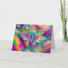 Farbenfrohe Psychedelic Butterfly und Blume Karte